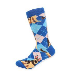 Women's Novelty Argyle Dog Socks Blue